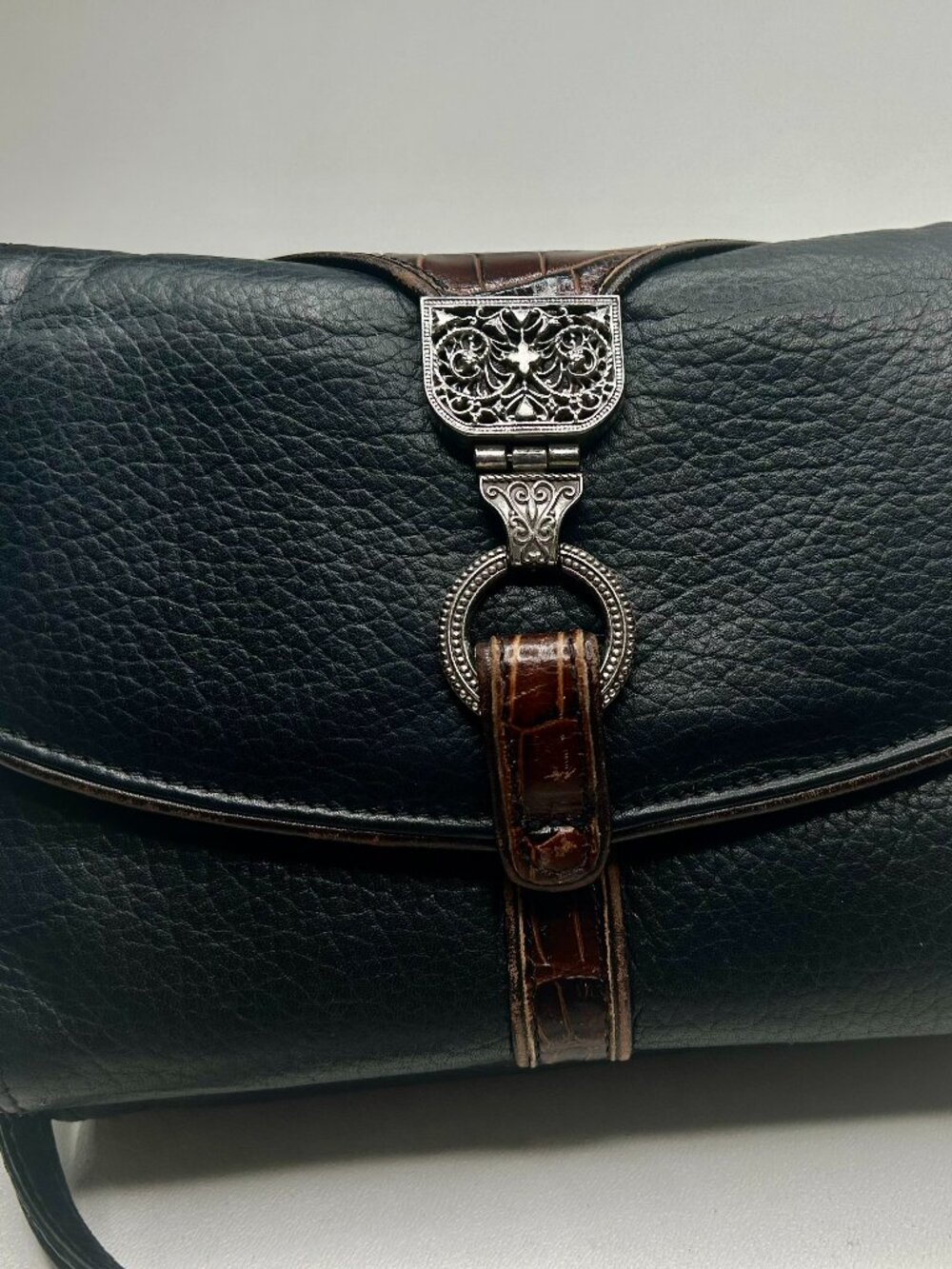 BRIGHTON Nepal Org Blk/Brn Leather Purse/Wallet Bag MSRP $310